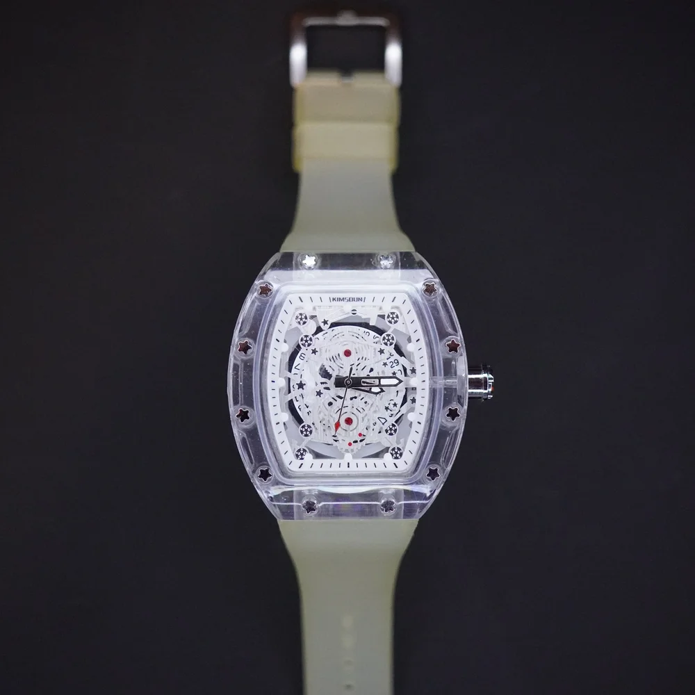 KIMSDUN Skeleton Dial Transparent Case Watch